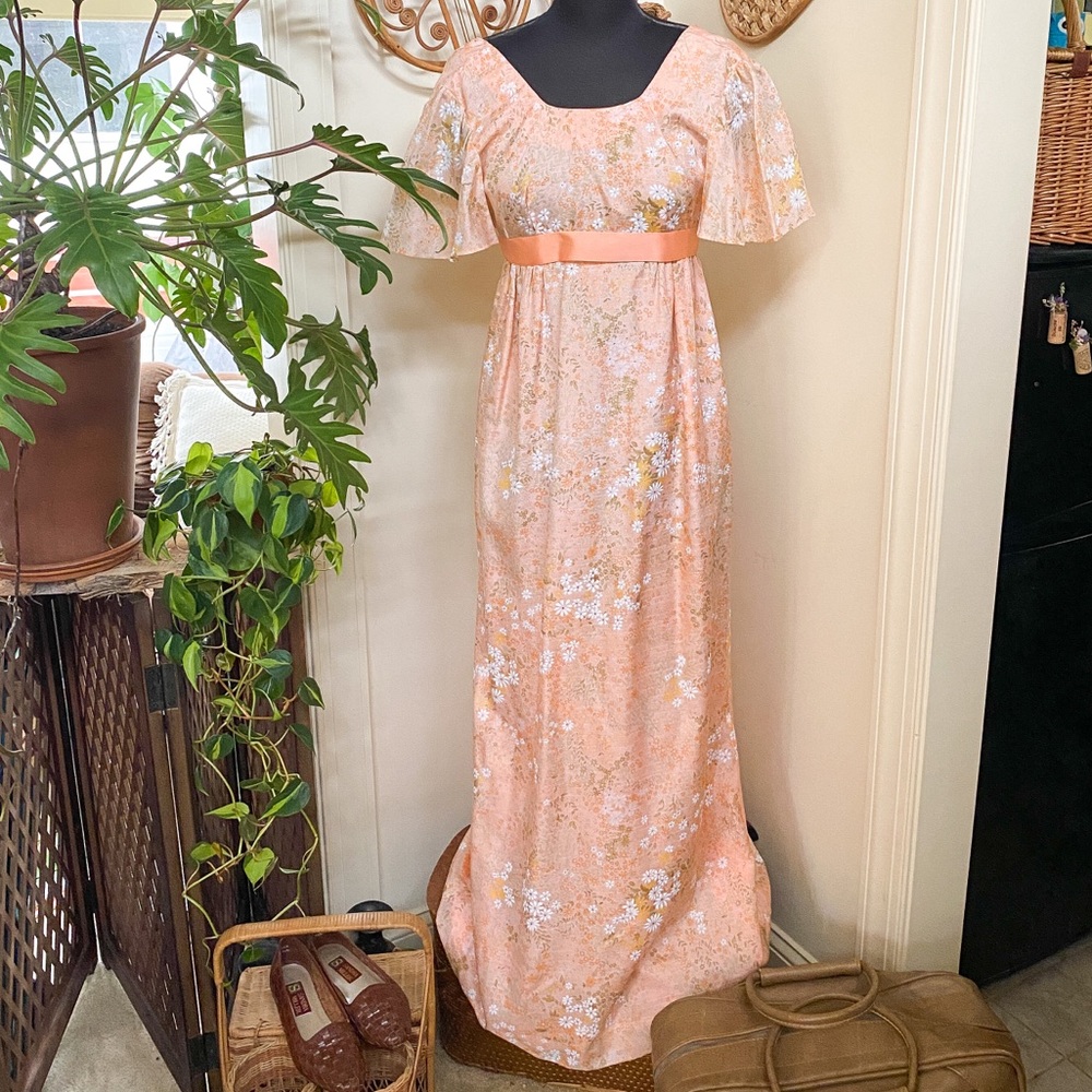 SOLD Vintage 70s Cottagecore Empire Waist Floral Maxi - Picture 1 of 4